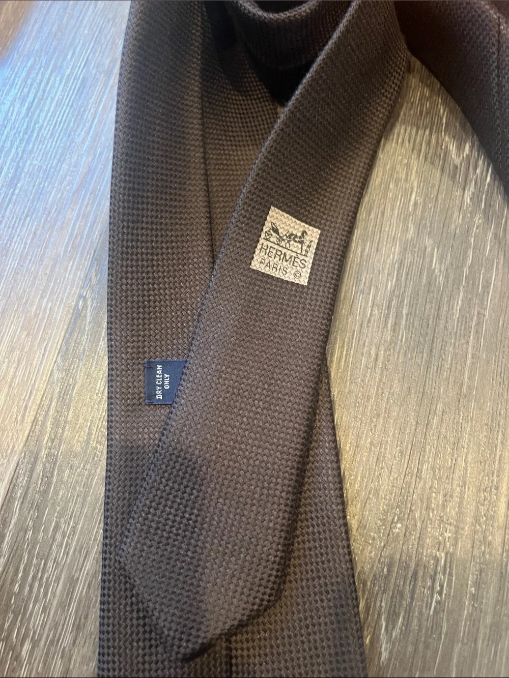 Hermes Brown Textured Silk Tie in Signature Box